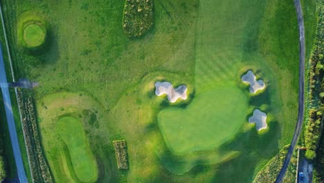 putting green on ramside golf course in county durham - aerial drone 4k hd footage top down