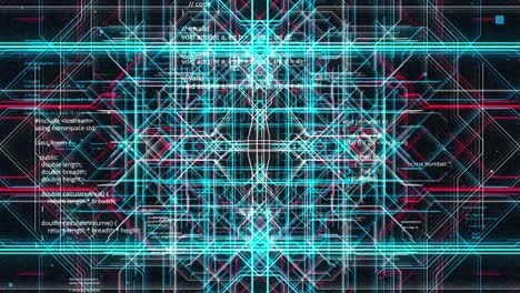 technological high tech background of a complex tunnel made by colorful narrow lines. animation. flowing through the virtual space filled with bending stripes, seamless loop.
