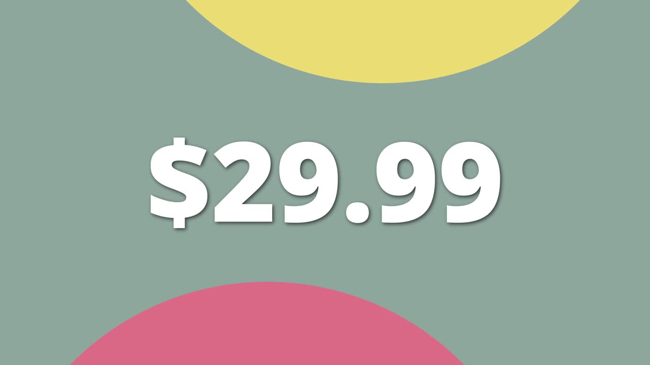 Minimalist motion video focusing on 29.99 tag display. Suitable for marketing and business