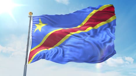 congo flag waving in the wind against deep blue sky. national theme, international concept. 3d render seamless loop 4k