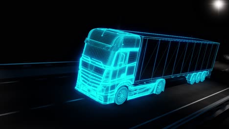 futuristic truck riding on road with railings. loop animation