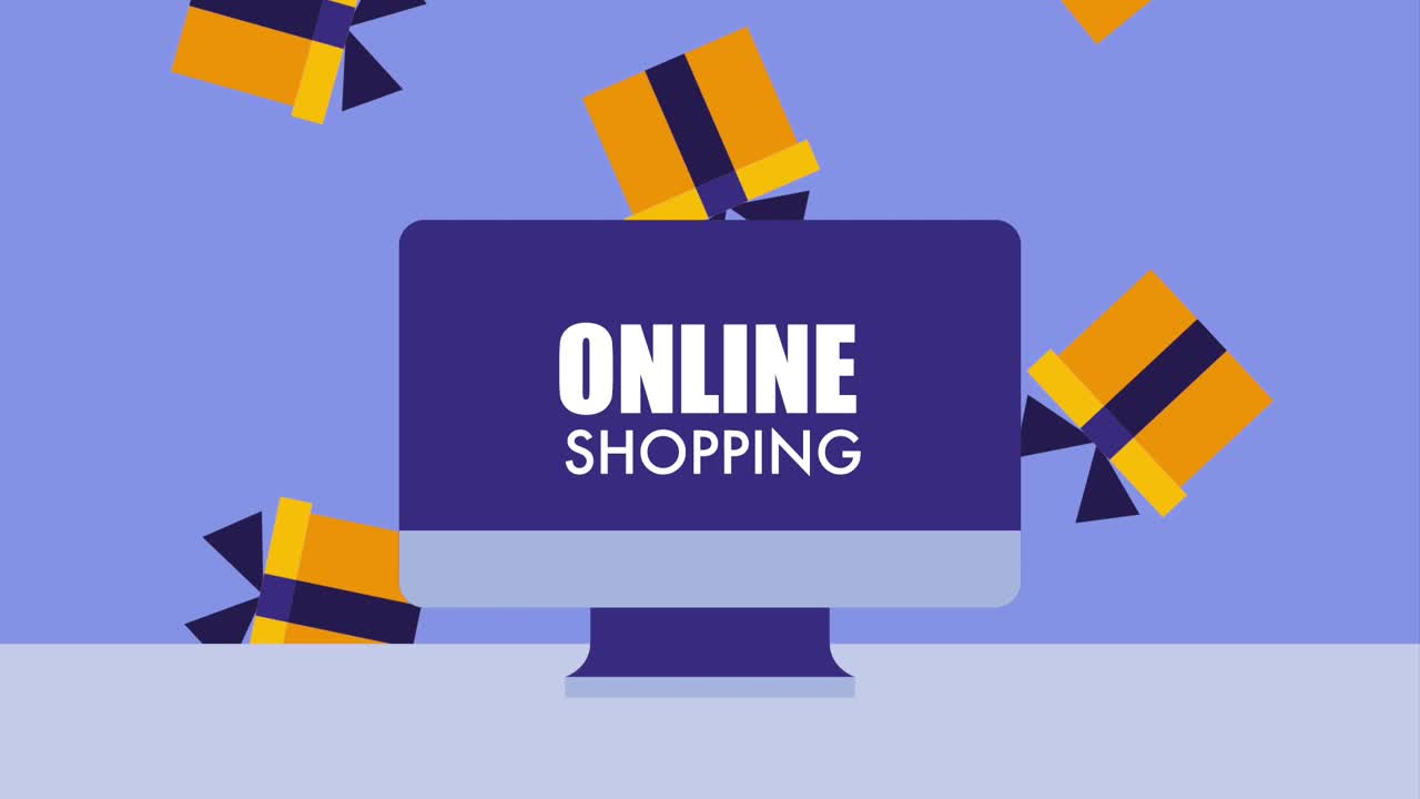 컴퓨터 온라인 쇼핑 선물 상자 아이콘 터 일러스트레이션