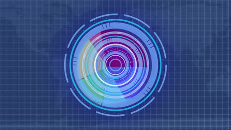 animation of scope scanning over financial data processing and world map on black background