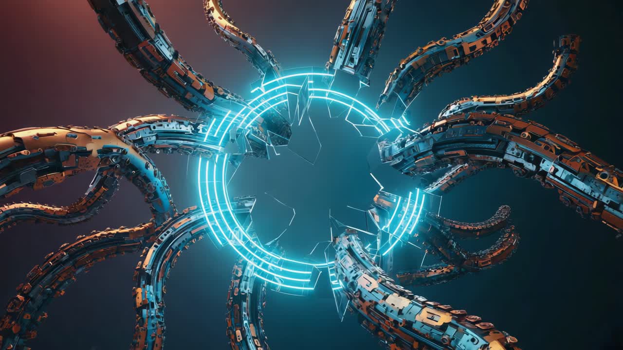 Futuristic Mechanical Tentacles with Glowing Circle