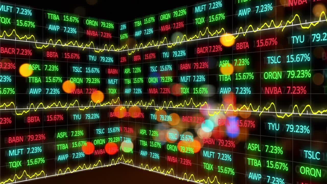 Animation of stock market display on glowing background.