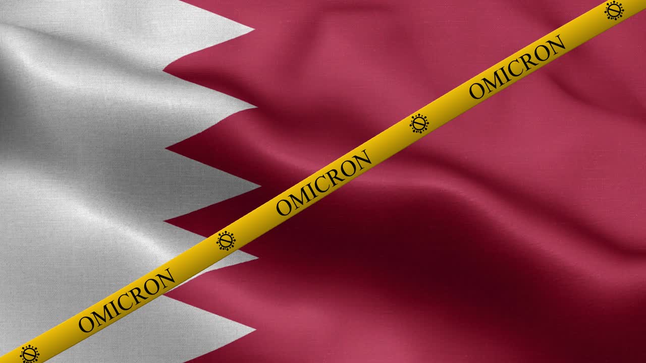 Omicron variant and ban strip on Bahrain flag