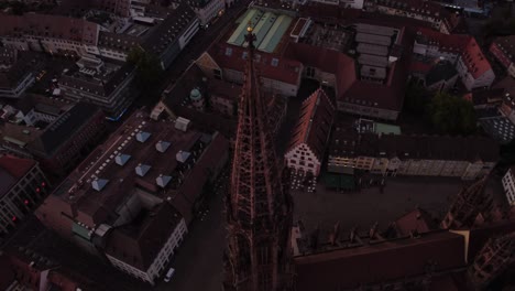 freiburg cathedral circular panorama of the top in a spiral with camera rotation