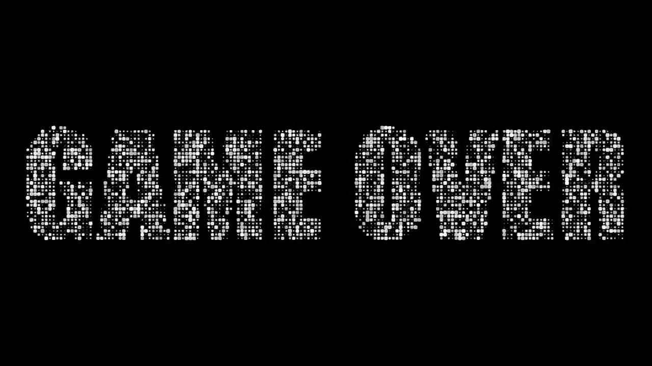 Flickering fuzzy bright white glitchy lights reveal GAME OVER text overlay