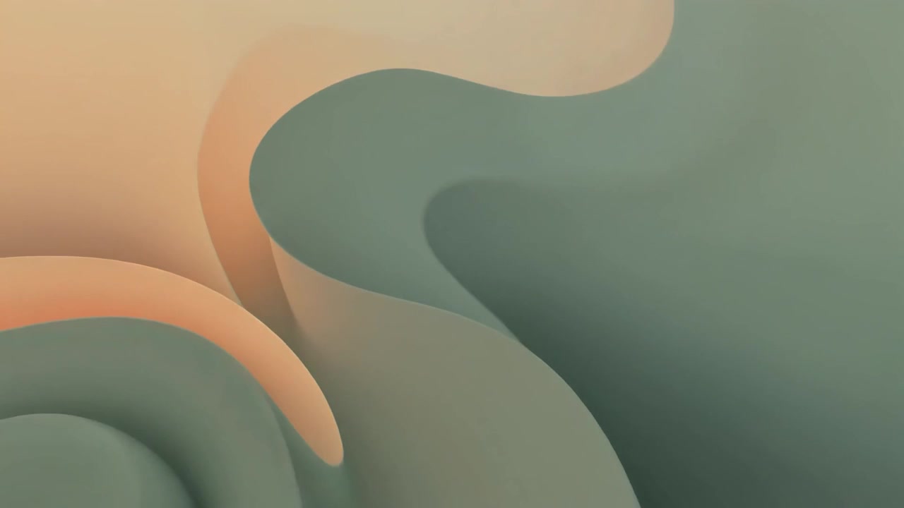 Abstrakt 3D-animation af flydende grønne og beige bølger
