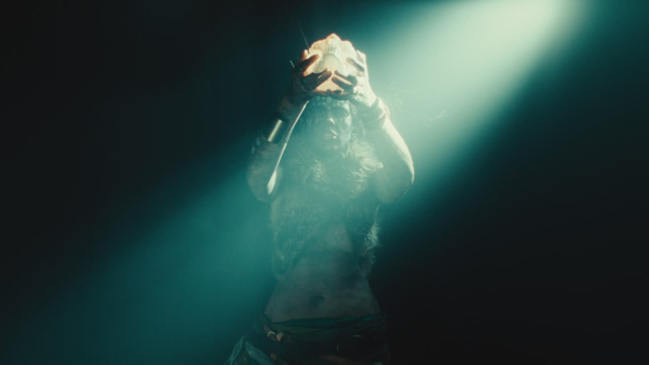 A creepy witch during the night storm