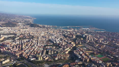 large aerial view of malaga mediterranean sea port and city spain