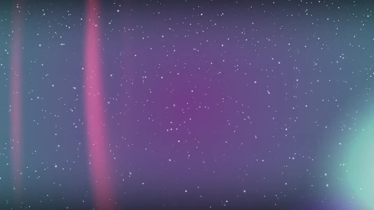Animation of snow falling over changing pink, violet and green background