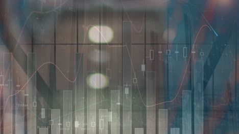 animation of financial data processing over out of focus lights