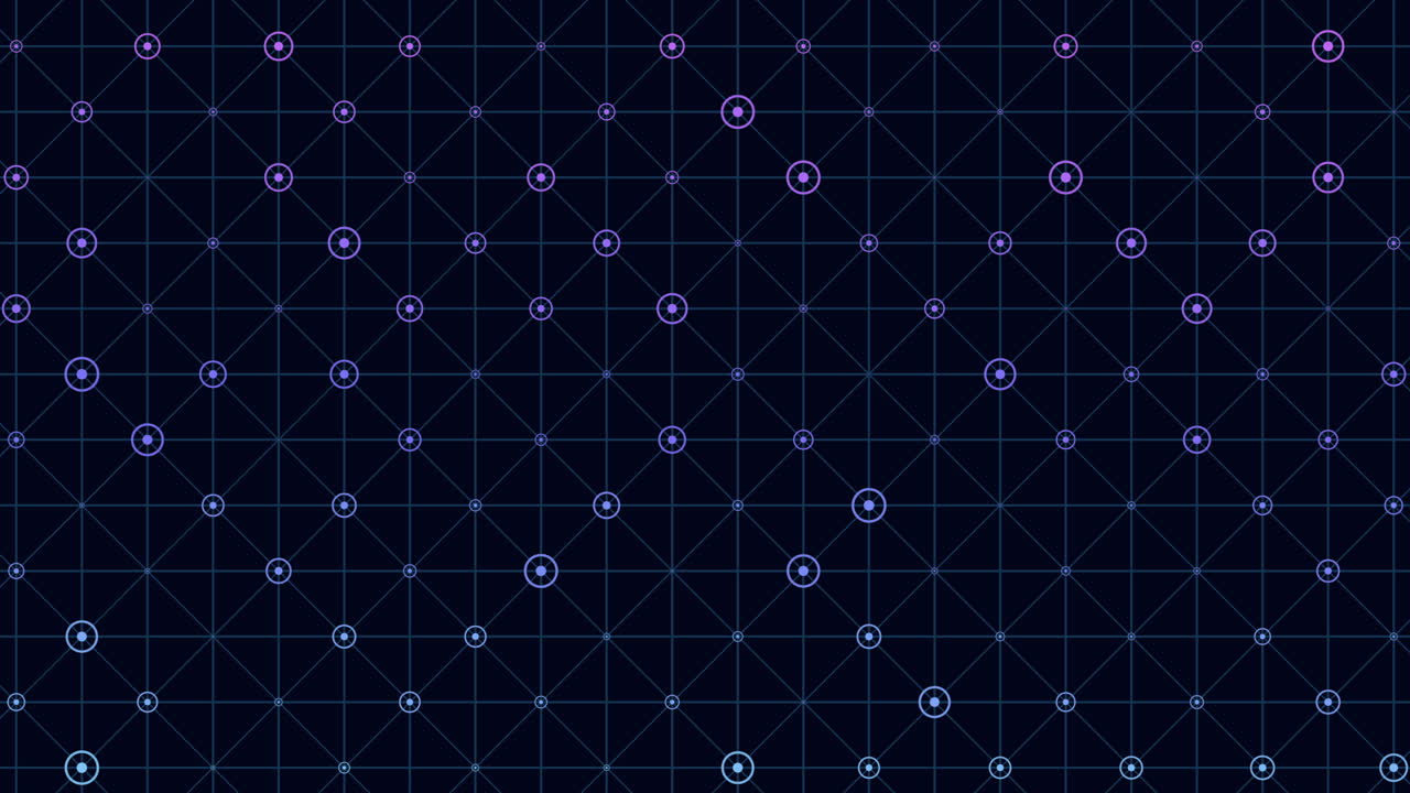A blue and purple grid with circular patterns resembling a maze is depicted in the image. The circles create an intricate design within the grid