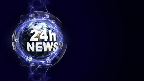 24h news text animation and earth, loop