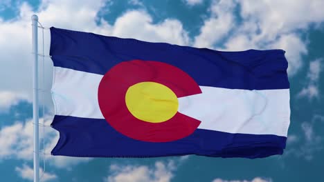 flag of colorado state, region of the united states, waving at wind