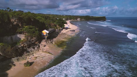 aerial-view-of-of-Balangan-beach-in-a-sunny-day-in-Uluwatu,-Bali---Indonesia