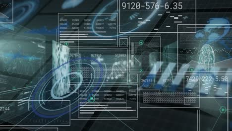 Animation-of-data-processing-over-diverse-male-computer-circuit-board