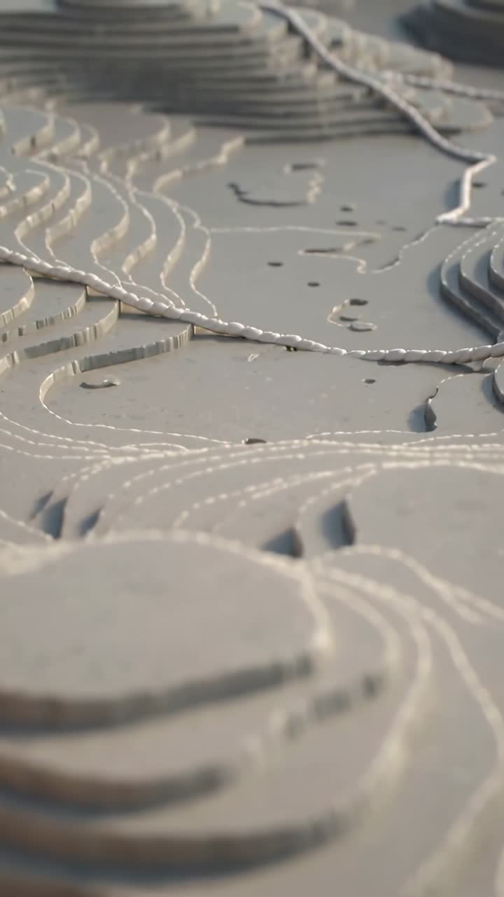 Vertical video: Shifting focus causing camera pulling back on table, revealing contour model, cord