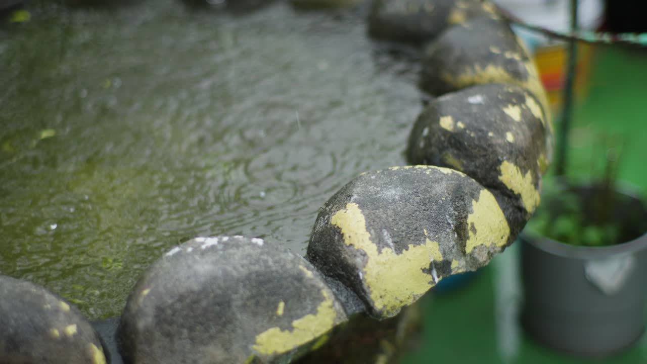 Close-up of a Weathered Stone Bird Bath