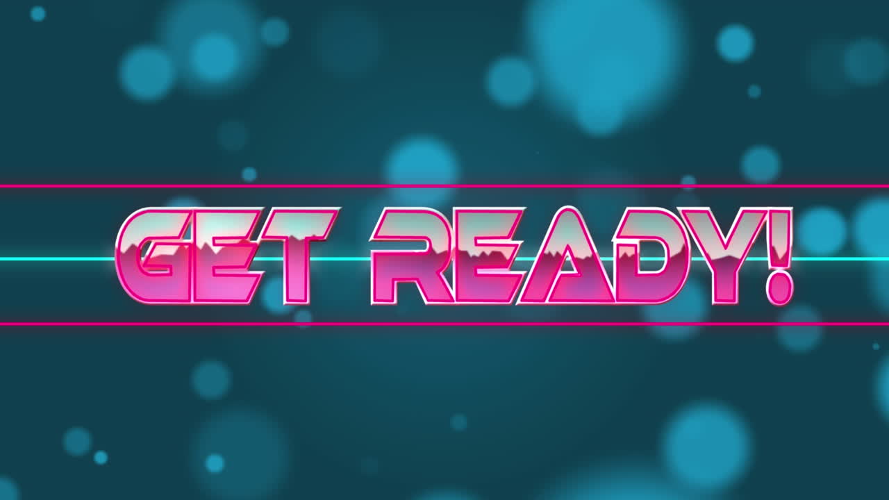 Animation of get ready text over light spots on blue background