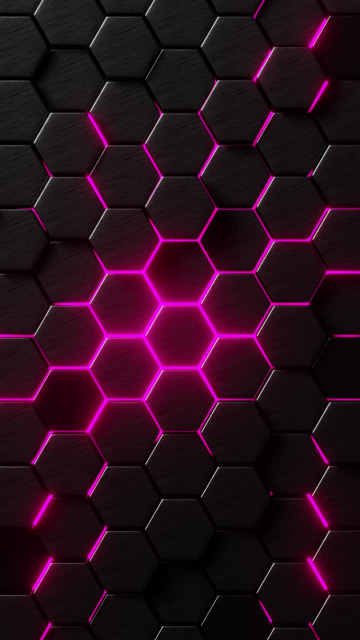 Moving hexagons illuminated in red light. Vertical looped video