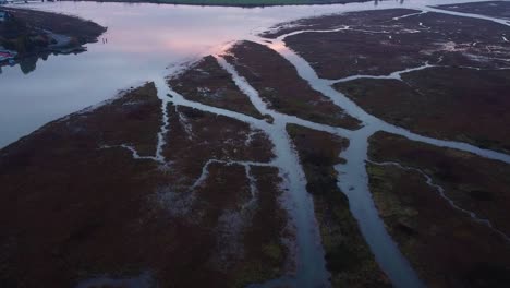 aerial shot of fisher village in marsh, ladner bc