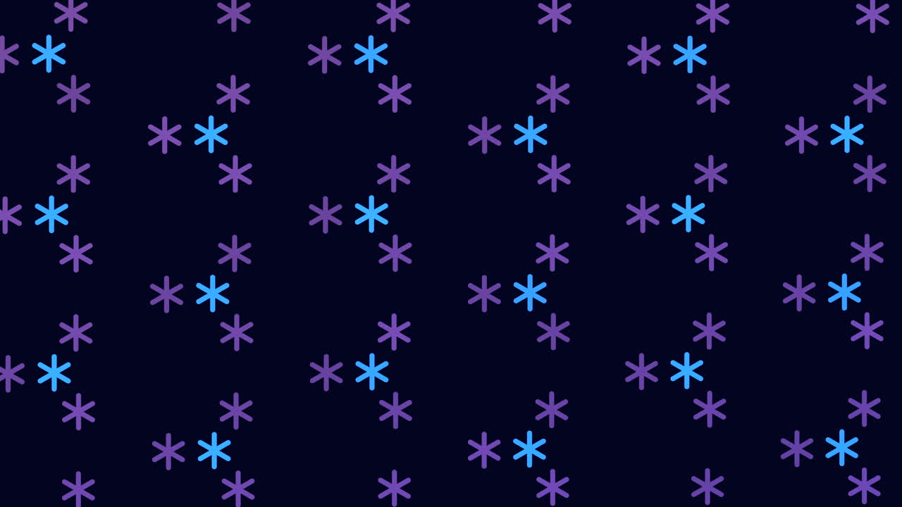 A striking blue and purple snowflake design on a dark backdrop creates a symmetrical and wintry scene. The overlapping pattern enhances the cold, tranquil ambiance of the image