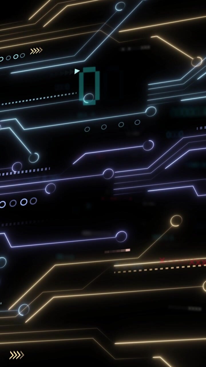 Creazione di un'animazione di linee di circuito luminose e pattern digitali per un concetto tecnologico.