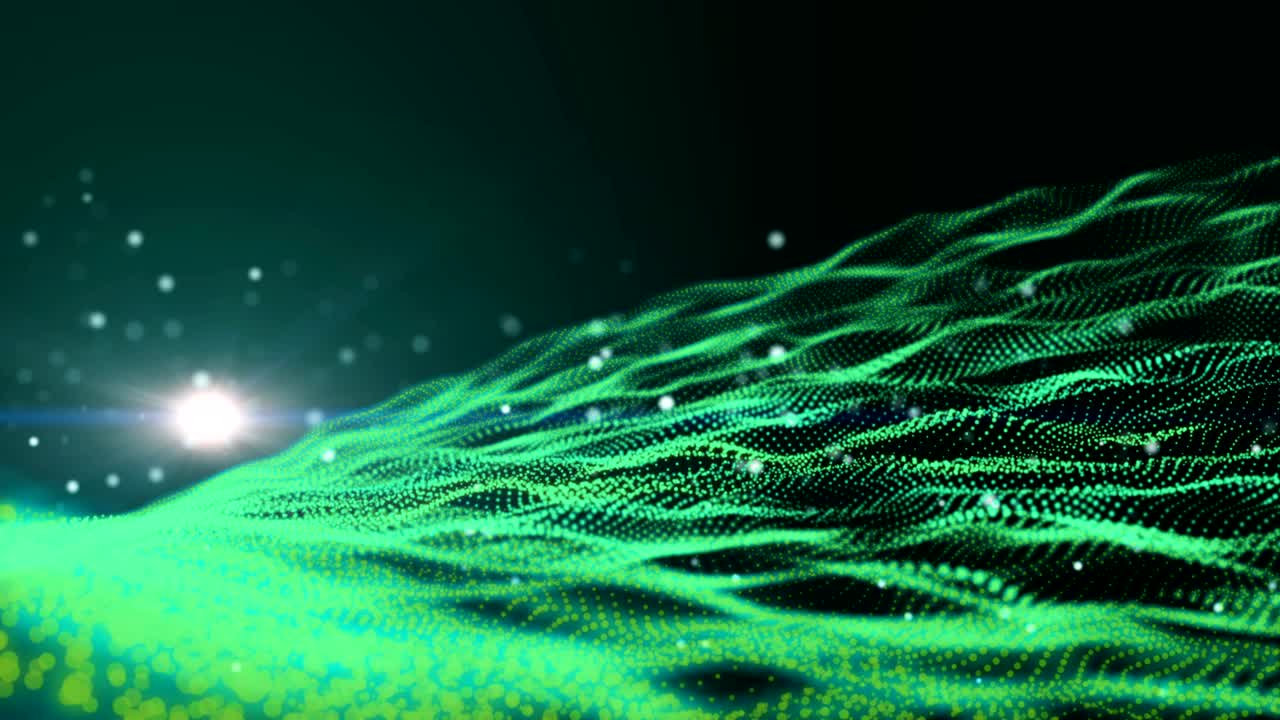 Dark green yellow and glow particle circle abstract background with light ray effect.