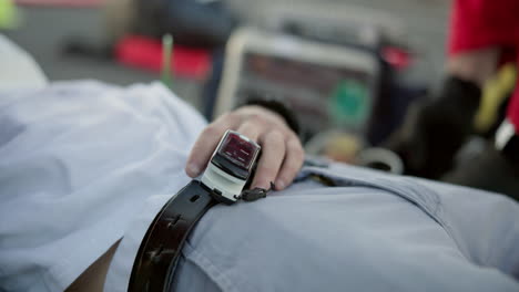 closeup, ambulance and oximeter for patient