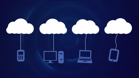 white cloud moving with networks icons on blue background