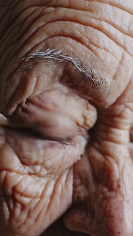 close-up of an elderly person's eye and wrinkled skin