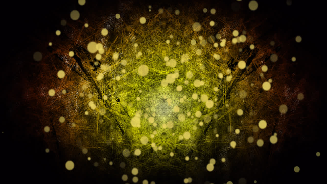 검은 바탕에 노란색 빛 위에 황금색 점의 애니메이션