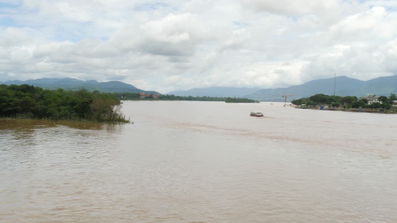 Mekong River At Golden Triangle Park In Thailand - Panning Shot