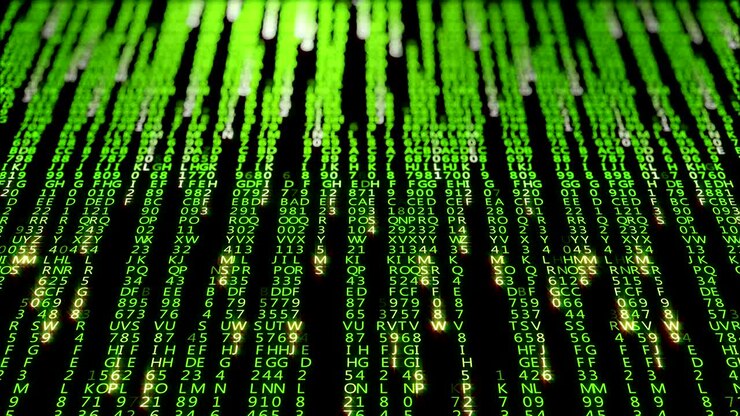 The abstract matrix code is moved in the virtual space. Loopable