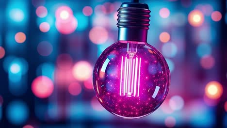glowing neon bulb with bokeh