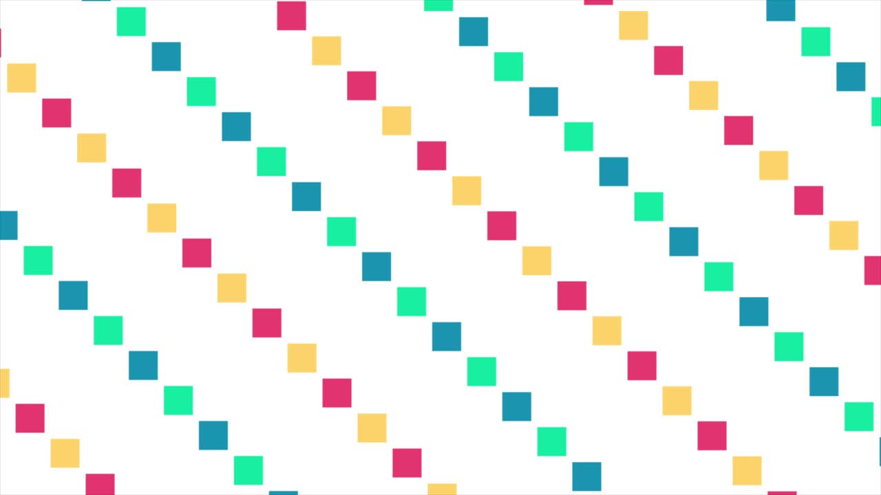 Colorful Geometric Squares Moving Diagonally on White Background