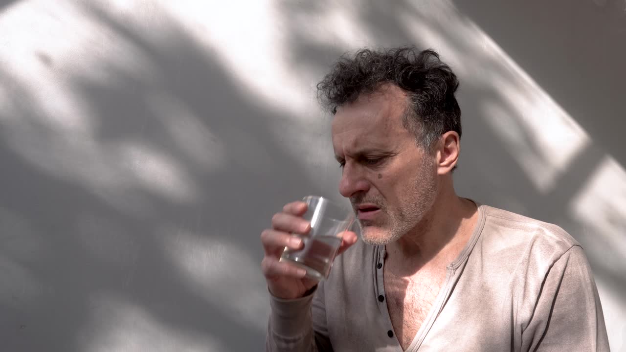 hombre adulto solitario que consume tratamiento antidepresivo. copiar espacio