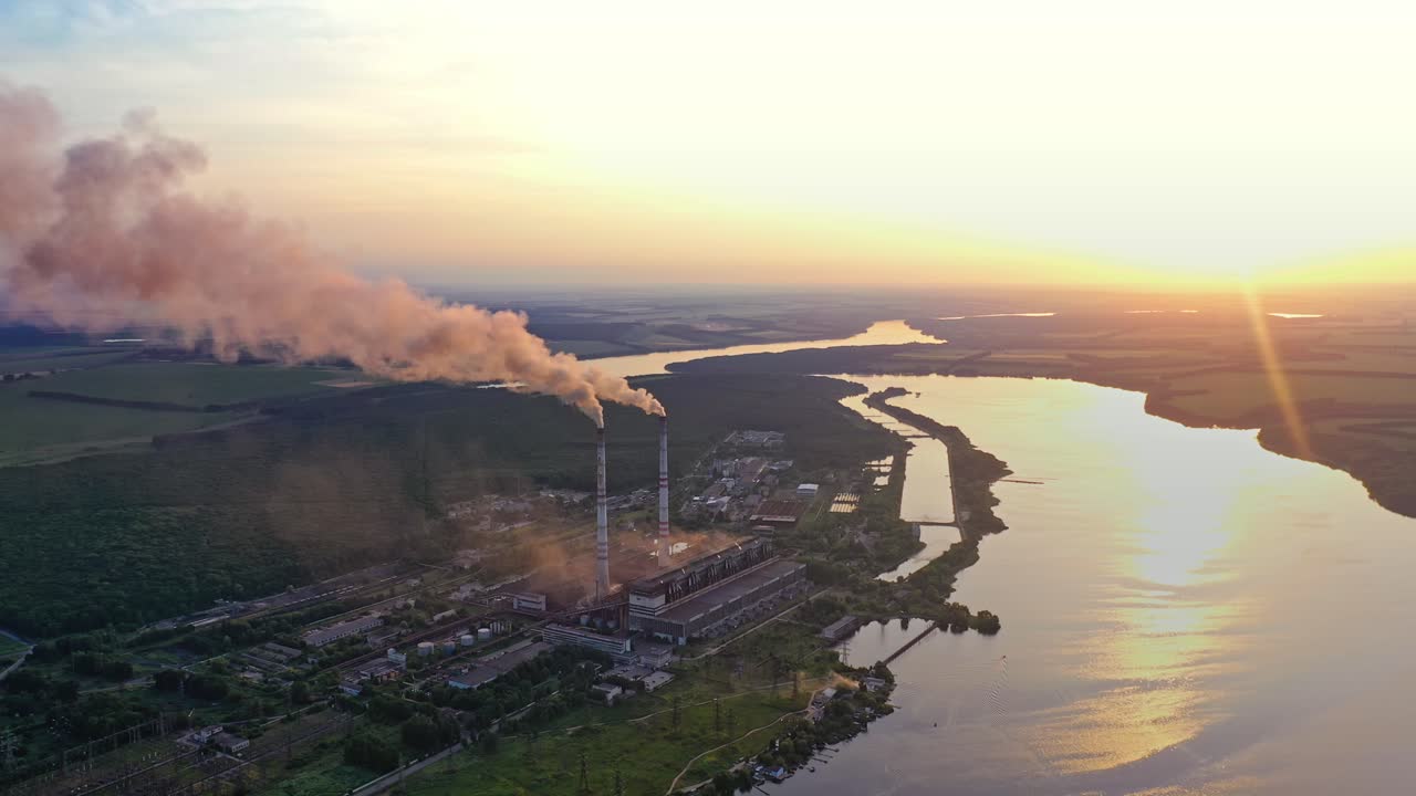 Scenic rural landscape. Aerial view of rural landscape against sunset