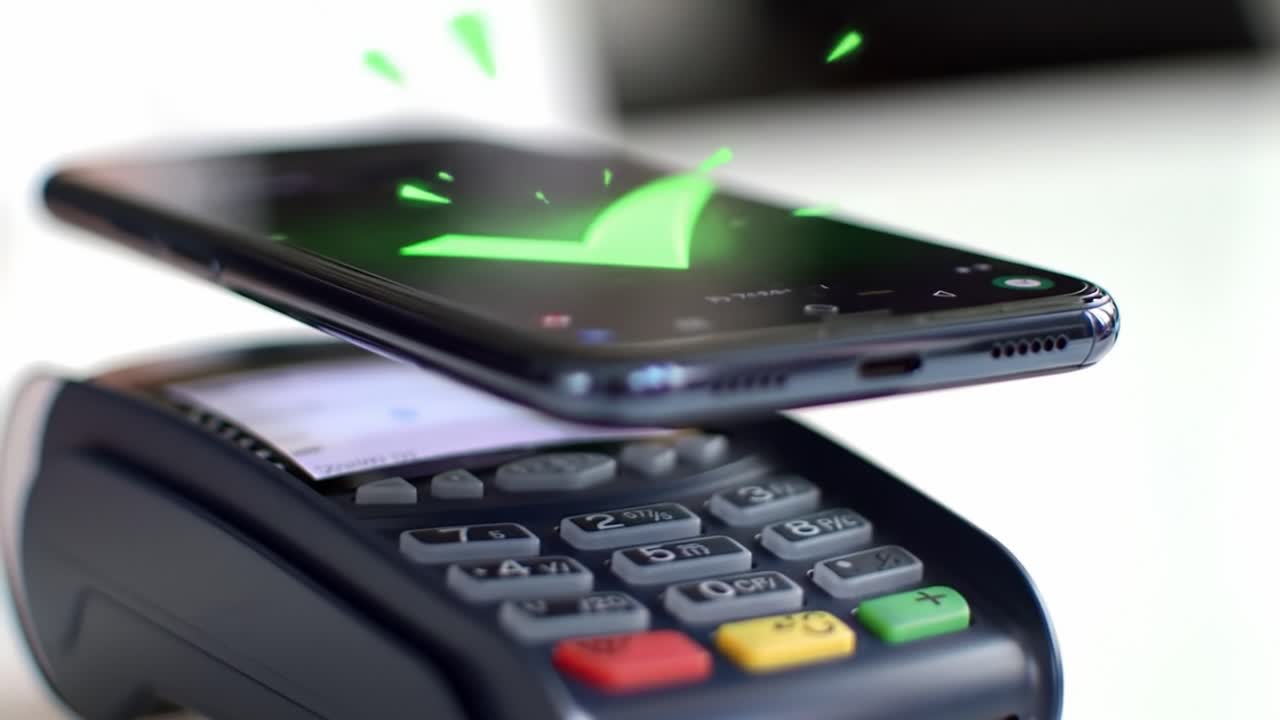 Seamless Mobile Payment Technology: Engaging with Innovative Contactless Payment Methods Featuring a Smartphone and Point of Sale Terminal in Action