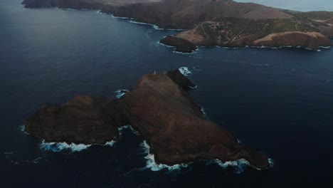 Ilhéu-de-Ferro-near-shore-of-Porto-Santo,-marine-protected-area,-aerial