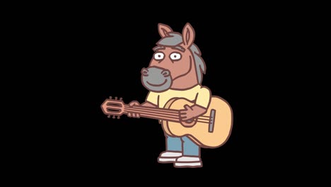 horse character plays guitar and smiling. frame by frame animation. alpha channel