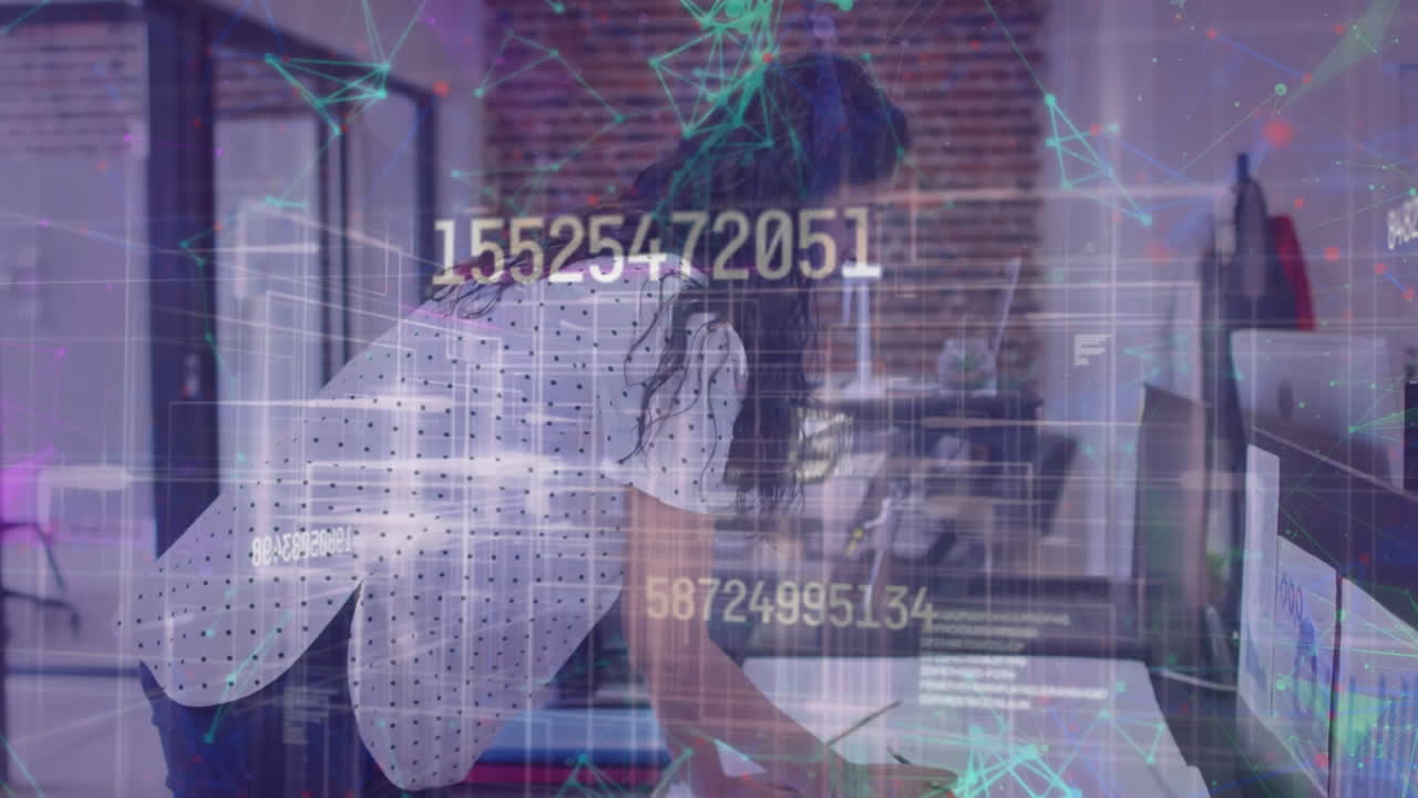 animación de la red de conexiones sobre mujeres de negocios que trabajan en la oficina