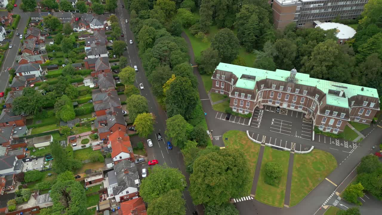 Travelling overhead aerial video of Stranmillis College in South Belfast, Northern Ireland in the UK. Filmed in 4K, 60FPS and with Rec709 color