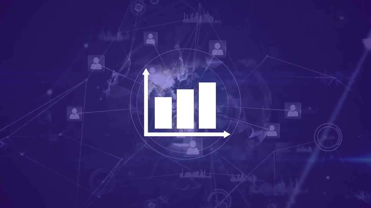 animación de la red de conexiones y estadísticas