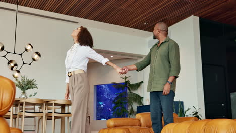 couple admiring the interior of their modern home