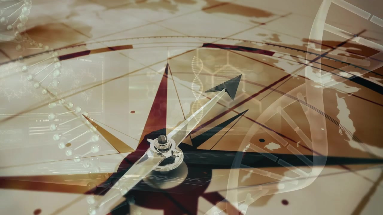 Animation of compass and dna strands over data processing