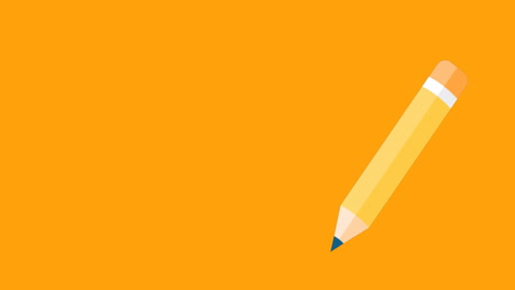 animación del icono de la escuela de lápiz y el espacio de copia sobre fondo naranja