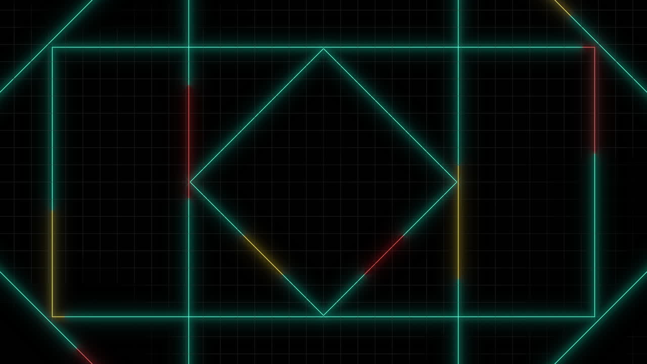 pantalla digital con líneas de neón y formas geométricas